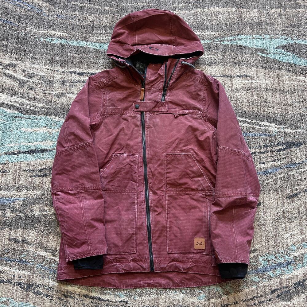 Men's Oakley Biozone Red Faded Ripstop Zip Up Hooded Snowboard Jacket Sz Medium